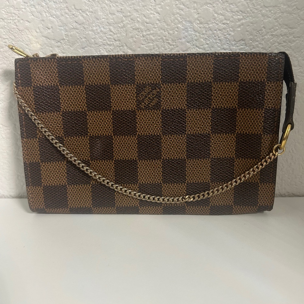 🔥 SOLD 🔥 Louis Vuitton Damier Ebene Mini Pochette with Unbranded Shoulder Chain